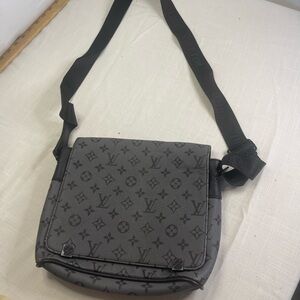 Elegant Monogram Messenger Bag in Black and Gray